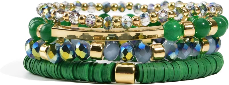 Aigrnc Boho Beaded Stretch Bracelets For Women Stackable Crystal Gold Plated Beaded Bracelets Set Trendy Handmade Friendship Braeclet Jewelry Gifts - Image 1